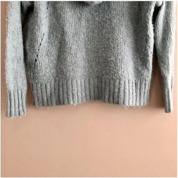 American Eagle Wool Knit Comfy Hooded Long Sleeve V Neck Hoodie Sweater Top Blue - Picture 7 of 10